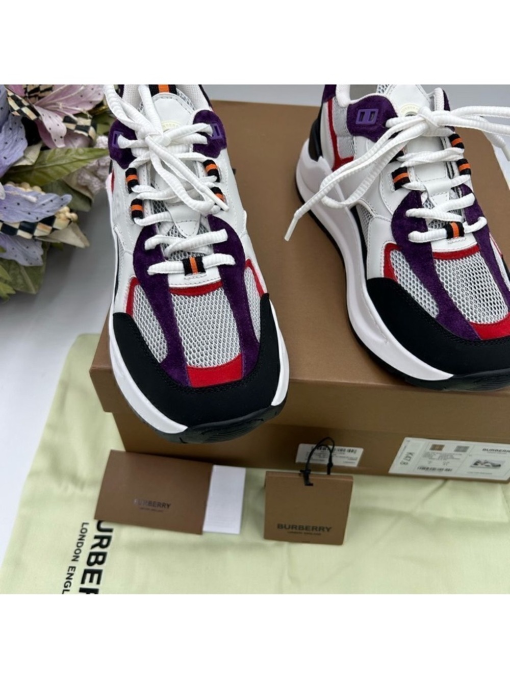 Men’s Burberry logo print trainer sneakers size 8, made in Italy - Picture 4 of 10